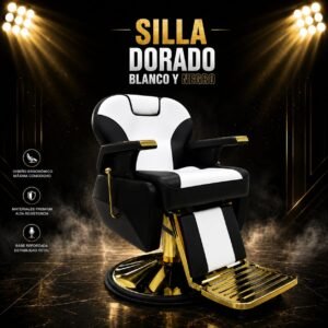 Silla de barberia dorado negro y blanco