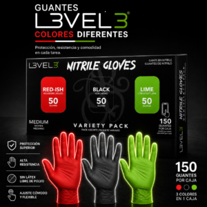 Guantes L3VEL3 varios colores caja de 150 guantes